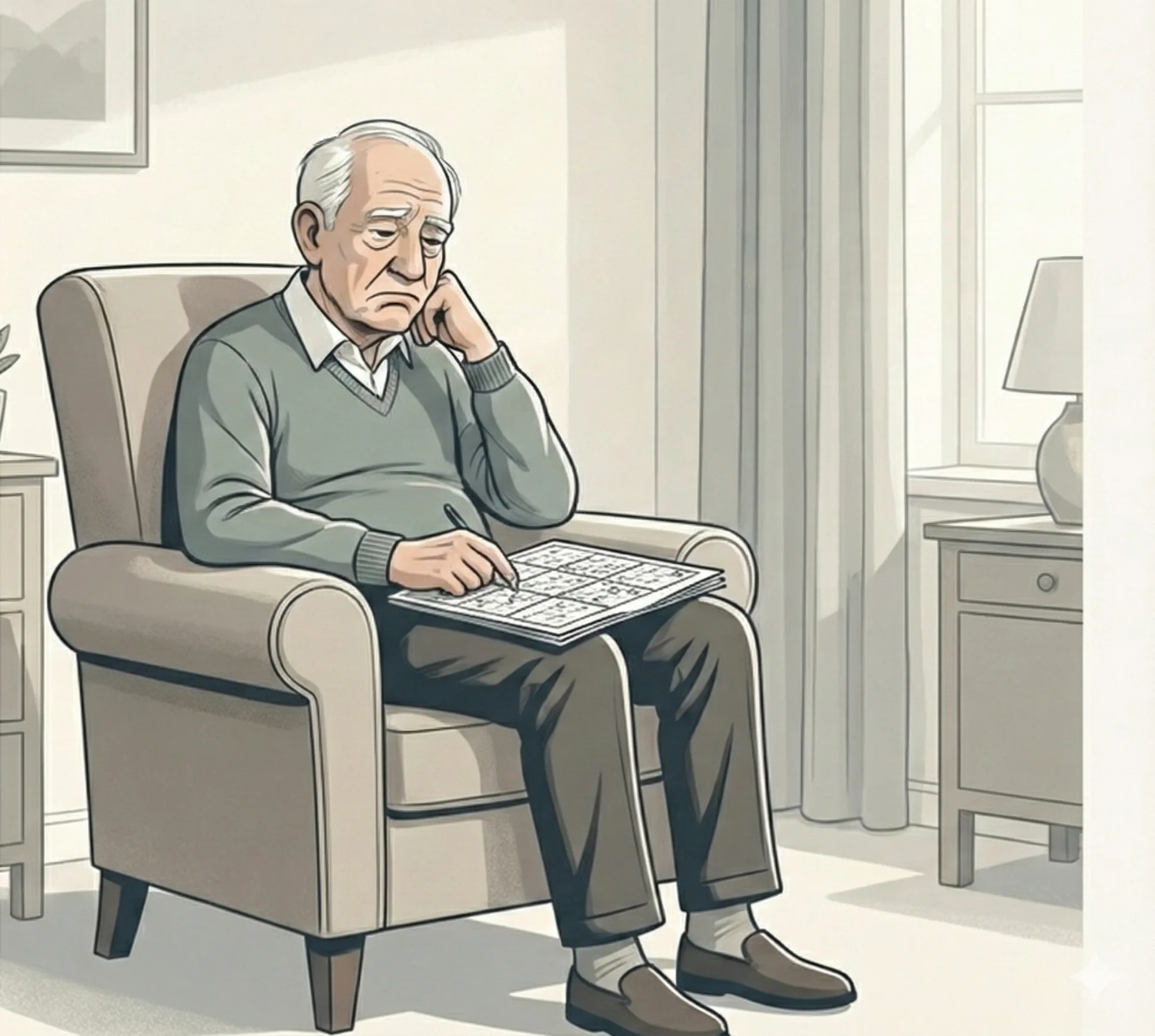 Persona mayor pensativa