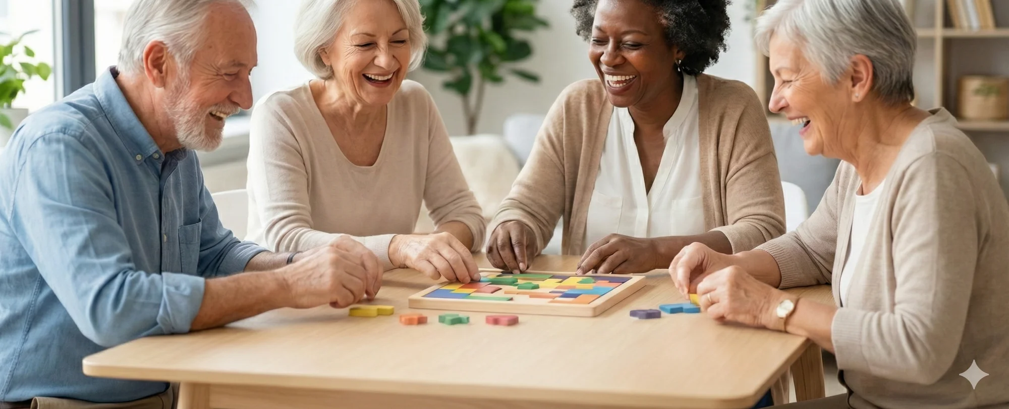 Adultos mayores participando en actividades cognitivas